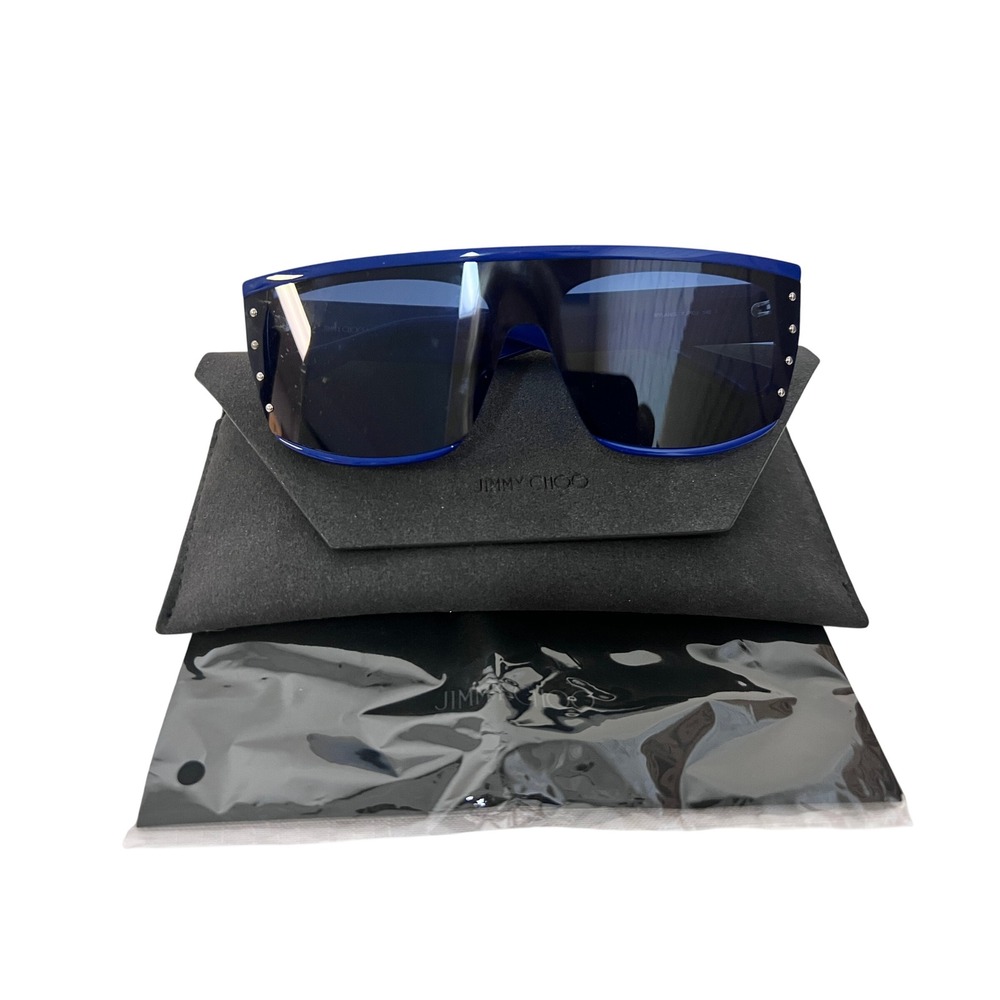 Jimmy Choo Sunglasses Women Blue Excellent Rylan/S Shield Studded Italy